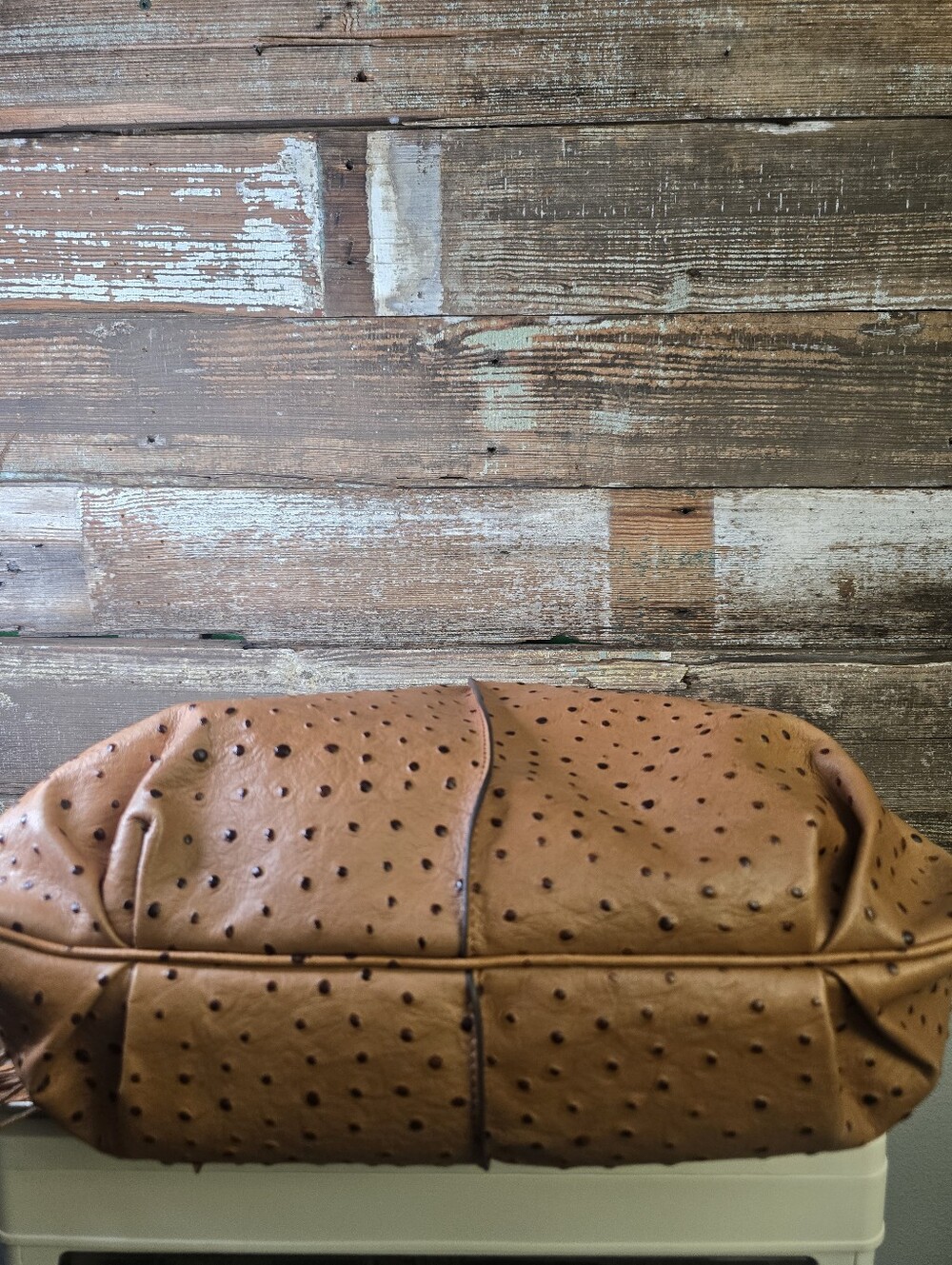 G.I.L.I. Ostrich Embossed Leather Hobo Bag With Tassel, Like New - Picture 7 of 11
